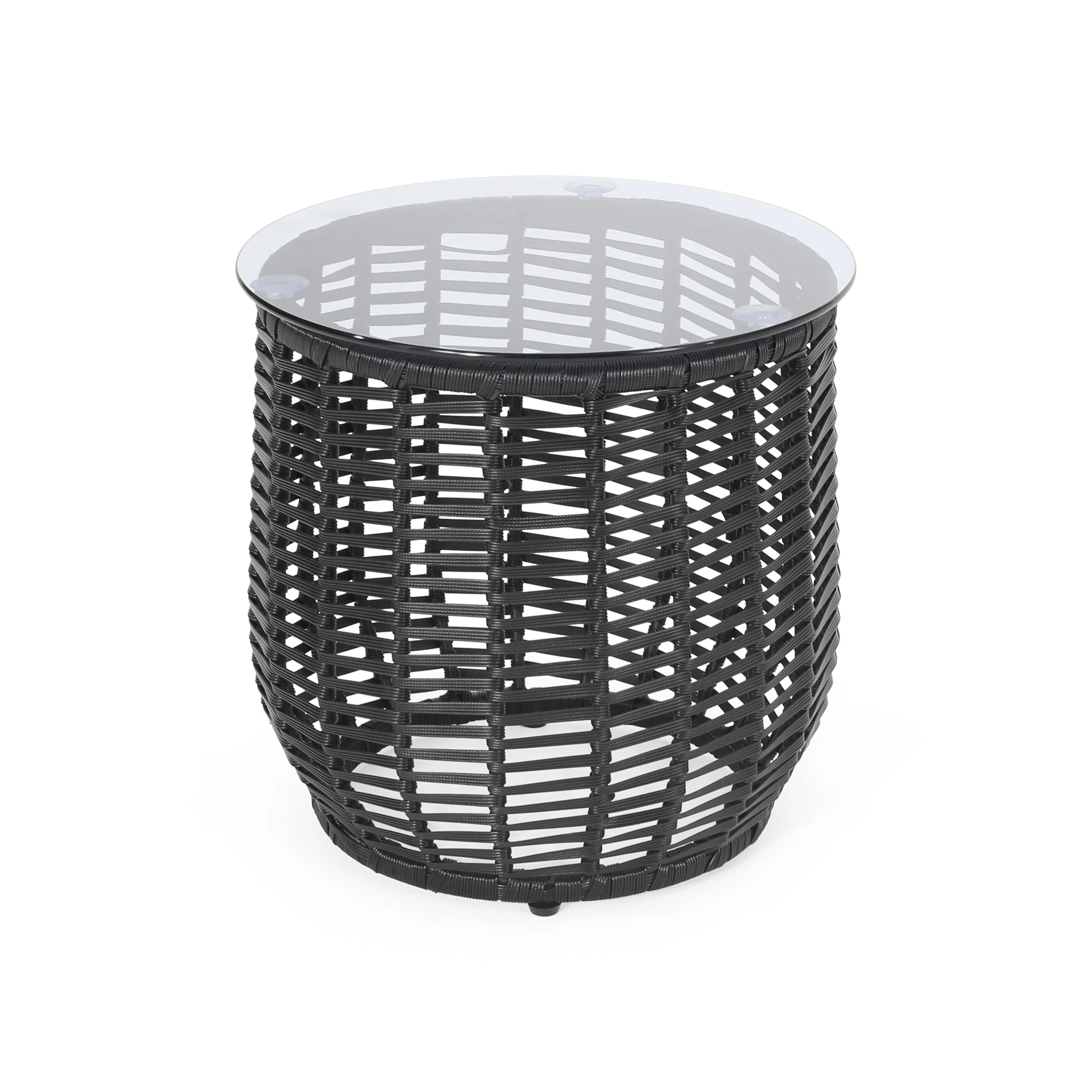 Boho ARIAS Side Table with Tempered Glass Top and Rattan Wrap, Black, 15.5 inches - Image 6