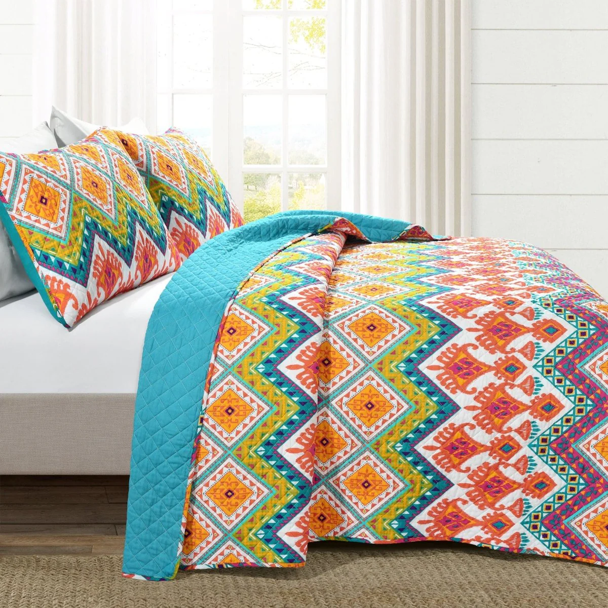 Boho Chevron Reversible Cotton Quilt 3 Piece Set - Image 2
