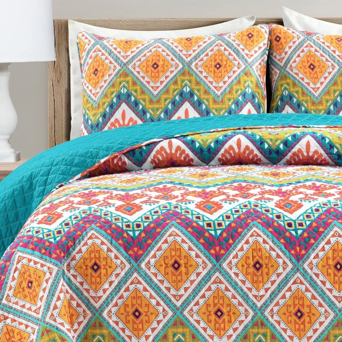 Boho Chevron Reversible Cotton Quilt 3 Piece Set - Image 3