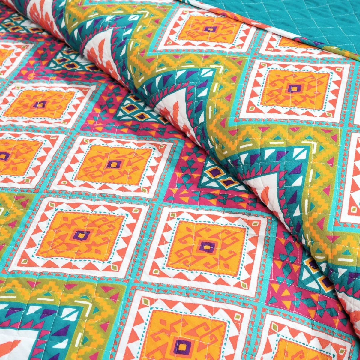 Boho Chevron Reversible Cotton Quilt 3 Piece Set - Image 4
