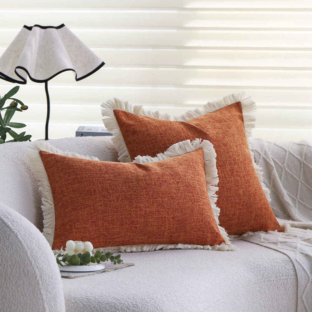 boho-chic style lumbar throw pillow covers and inserts Pack of 1 of 12"x20" and 1 of 18"x18" - Image 2