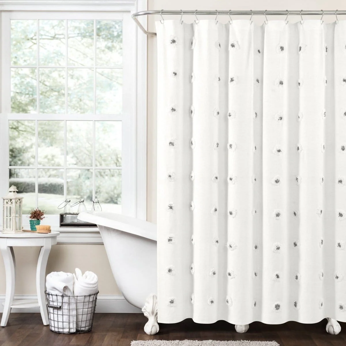 Boho Circle Tufted Yarn Dyed Recycled Cotton Blend Shower Curtain - Image 2