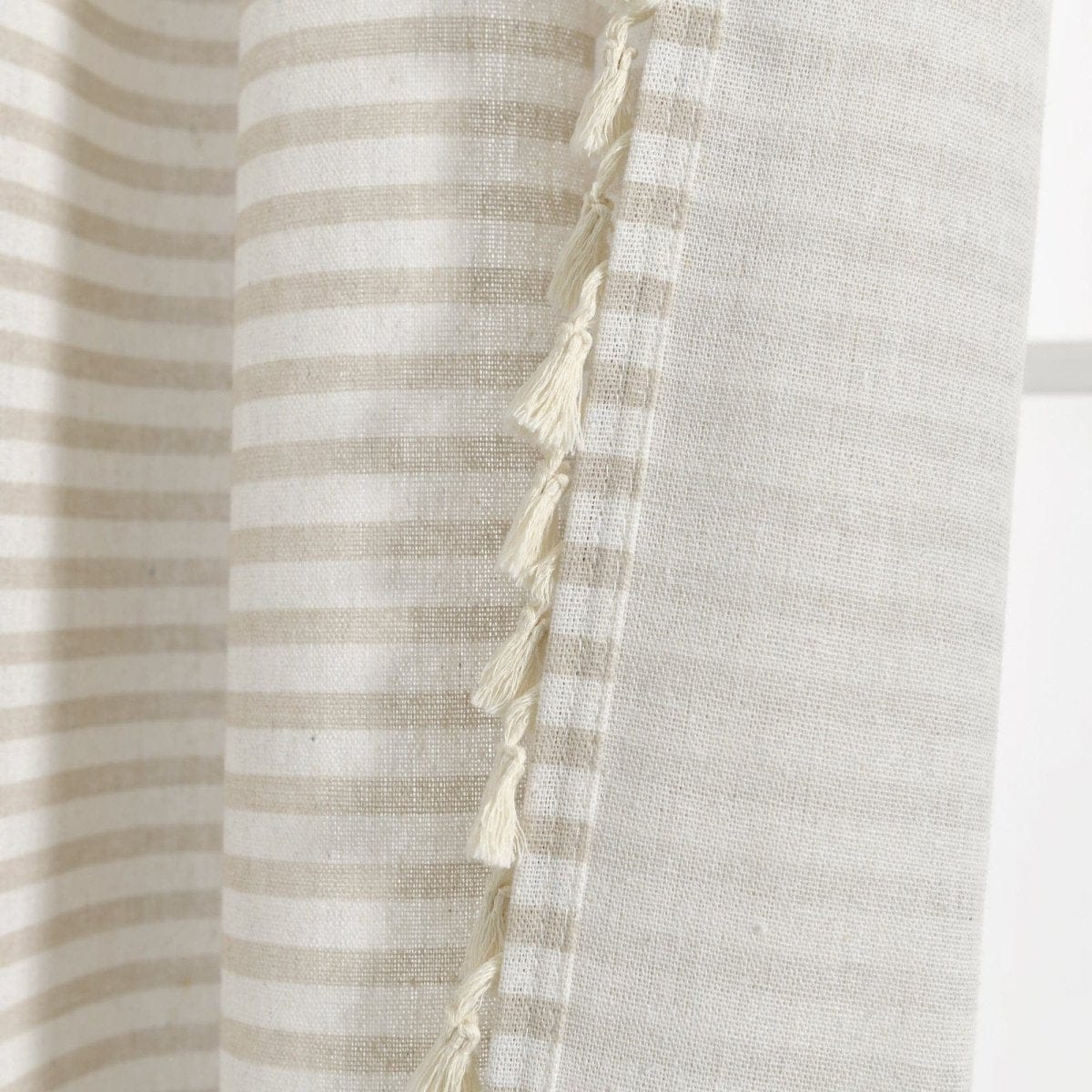Boho Coastal Horizontal Ticking Stripe Tassel Window Curtain Panel Set - Image 20