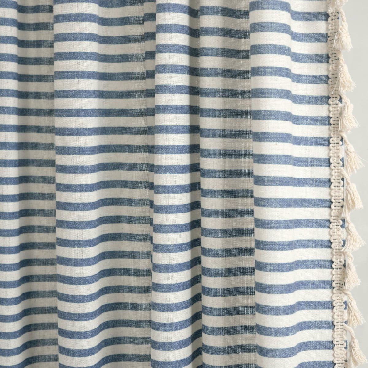 Boho Coastal Horizontal Ticking Stripe Tassel Window Curtain Panel Set - Image 6