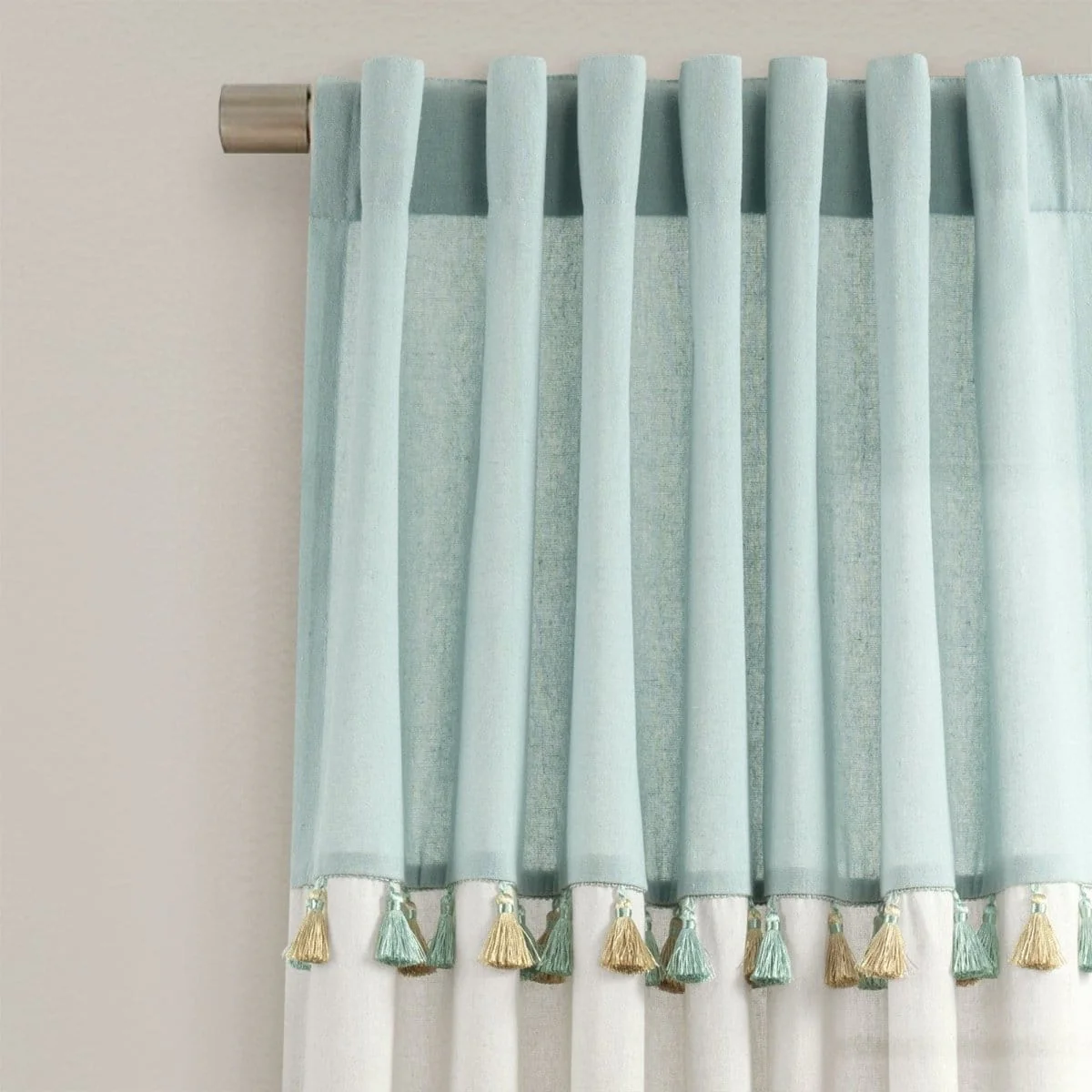 Boho Faux Linen Tassel Color Block Window Curtain Panel Set - Image 3