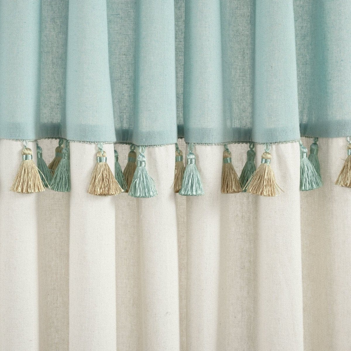 Boho Faux Linen Tassel Color Block Window Curtain Panel Set - Image 4
