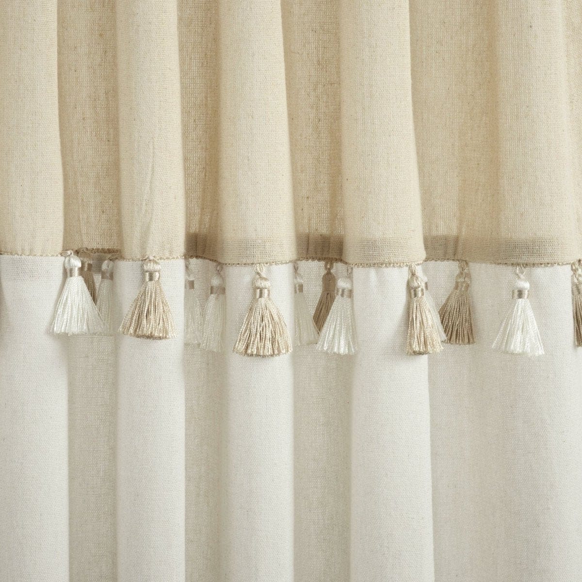Boho Faux Linen Tassel Color Block Window Curtain Panel Set - Image 8