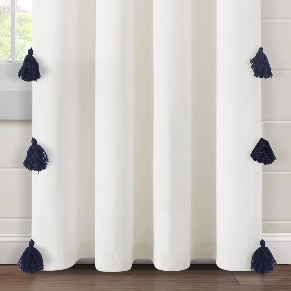 Boho Faux Linen Texture Tassel Window Curtain Panel - Image 10