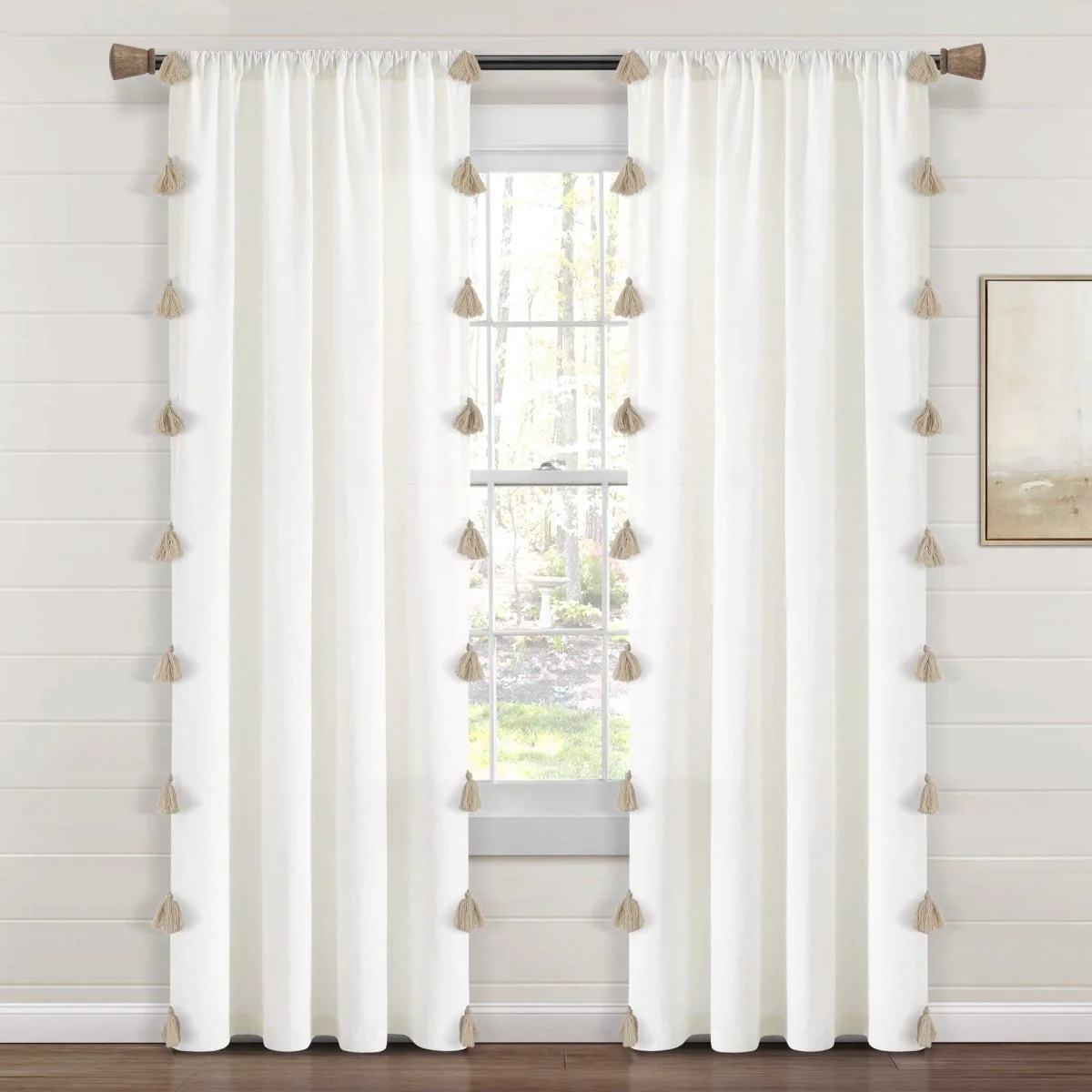 Boho Faux Linen Texture Tassel Window Curtain Panel - Image 12