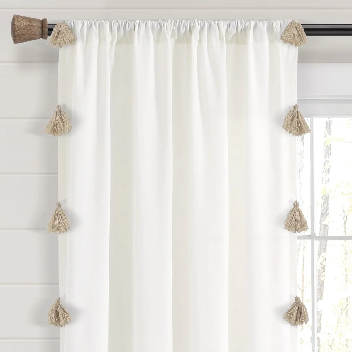Boho Faux Linen Texture Tassel Window Curtain Panel - Image 13