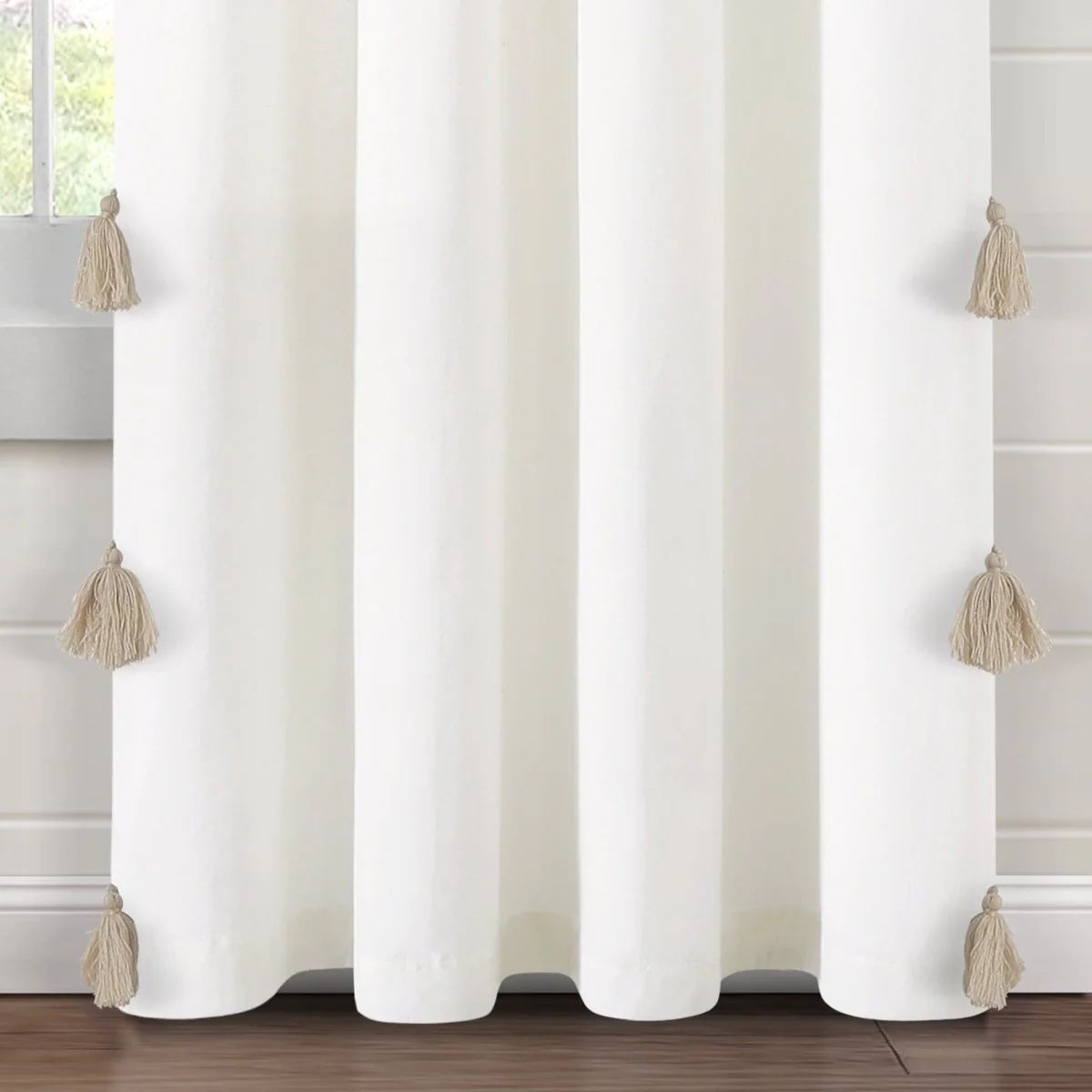 Boho Faux Linen Texture Tassel Window Curtain Panel - Image 15
