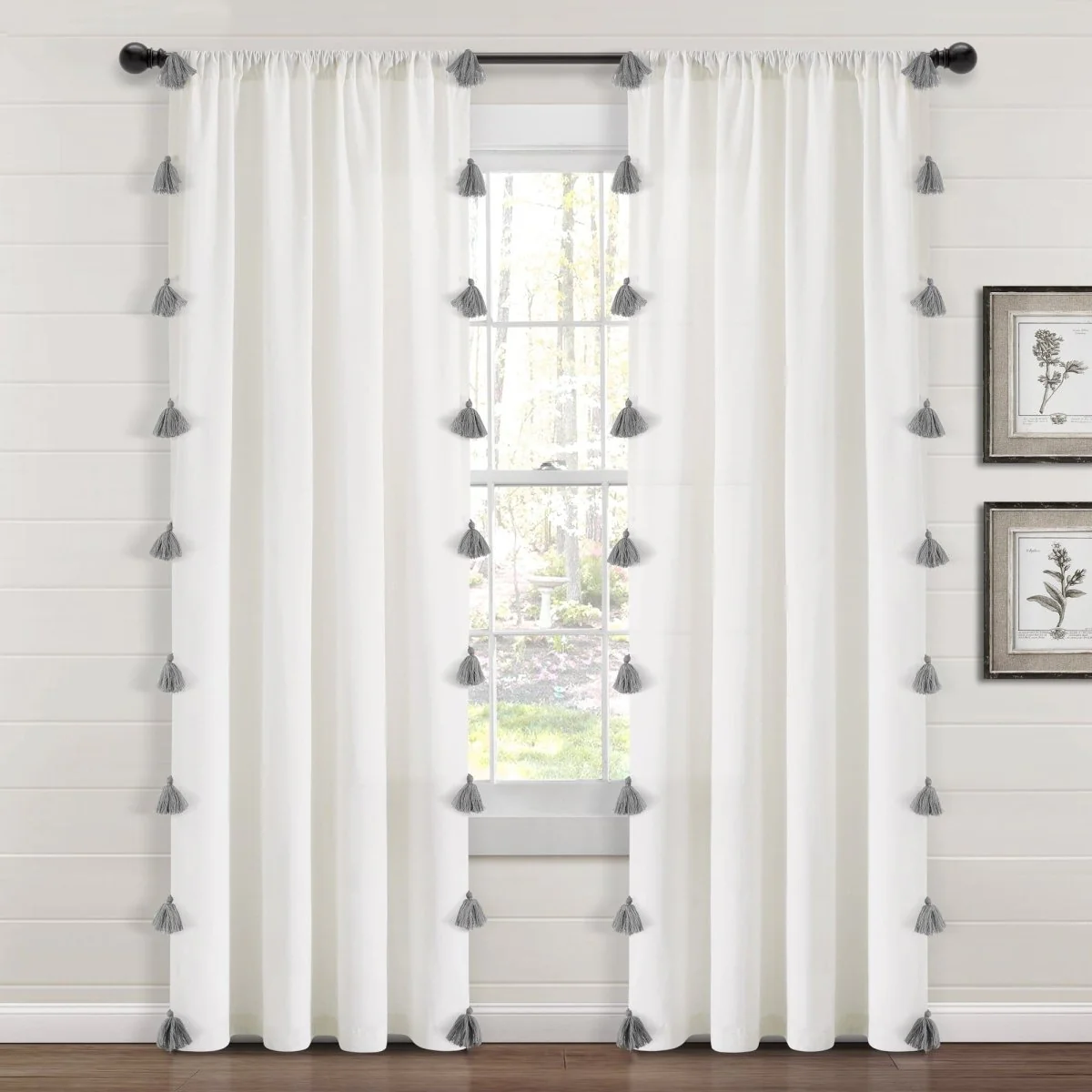 Boho Faux Linen Texture Tassel Window Curtain Panel - Image 17