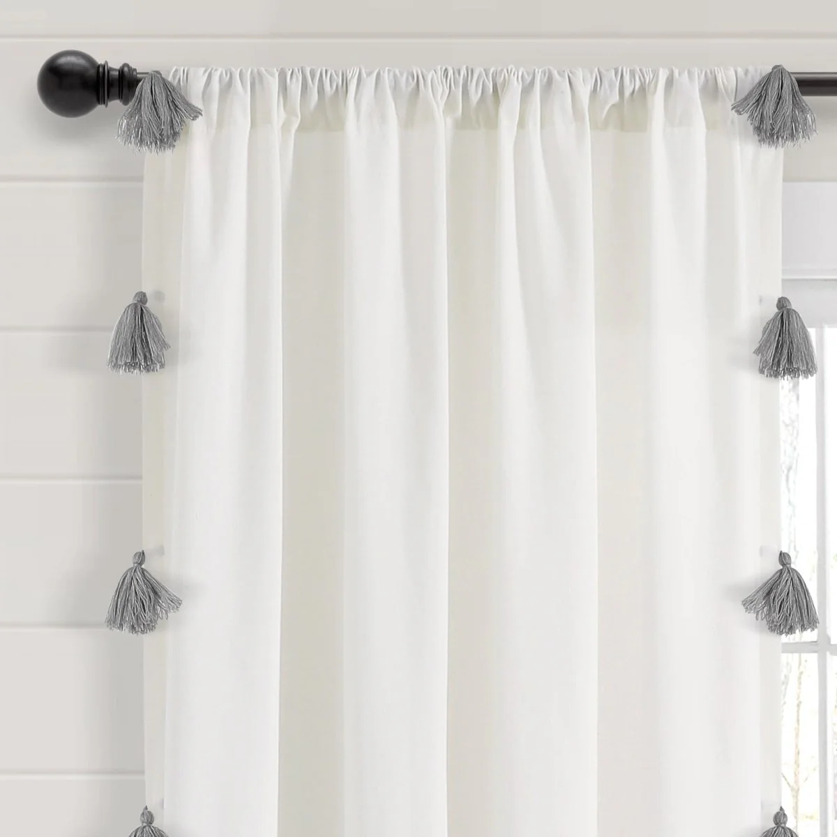 Boho Faux Linen Texture Tassel Window Curtain Panel - Image 18