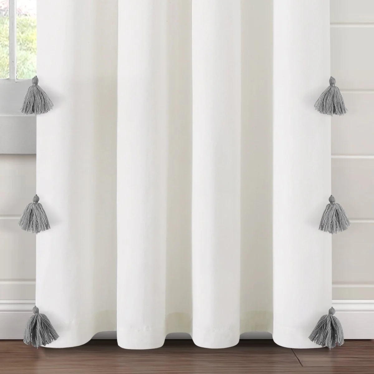 Boho Faux Linen Texture Tassel Window Curtain Panel - Image 20