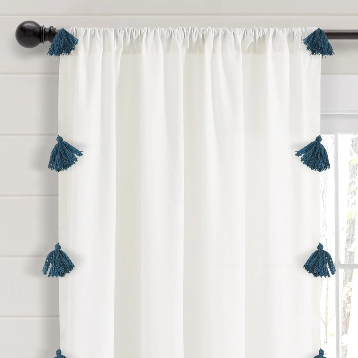 Boho Faux Linen Texture Tassel Window Curtain Panel - Image 22