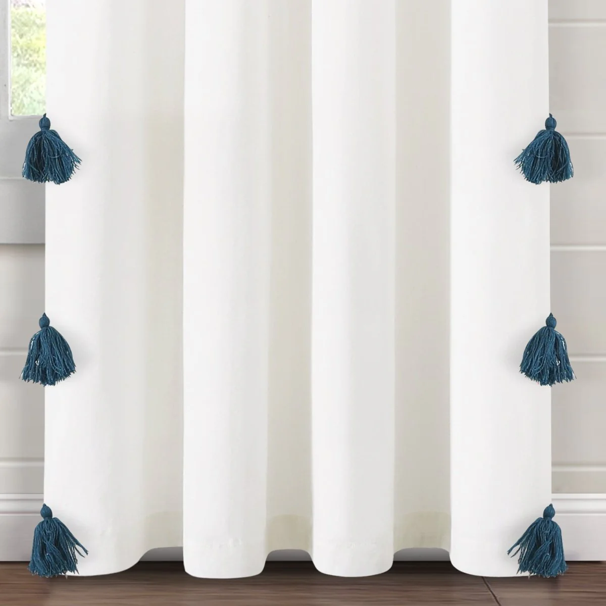 Boho Faux Linen Texture Tassel Window Curtain Panel - Image 24