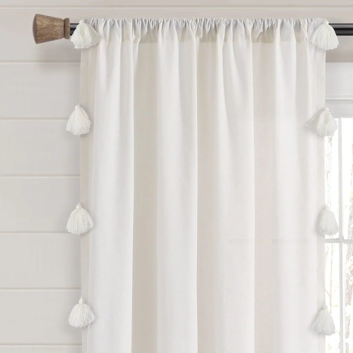 Boho Faux Linen Texture Tassel Window Curtain Panel - Image 3