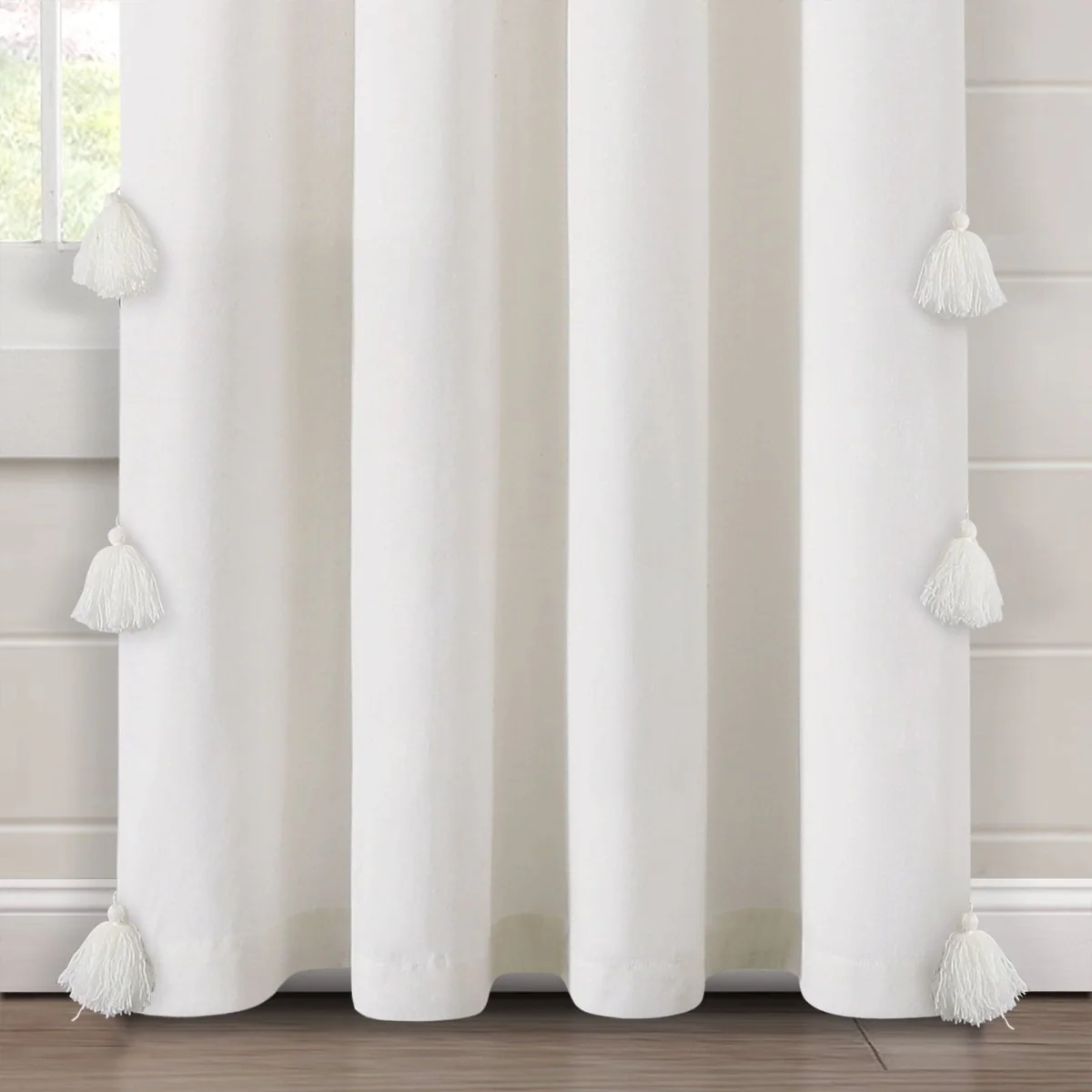 Boho Faux Linen Texture Tassel Window Curtain Panel - Image 5