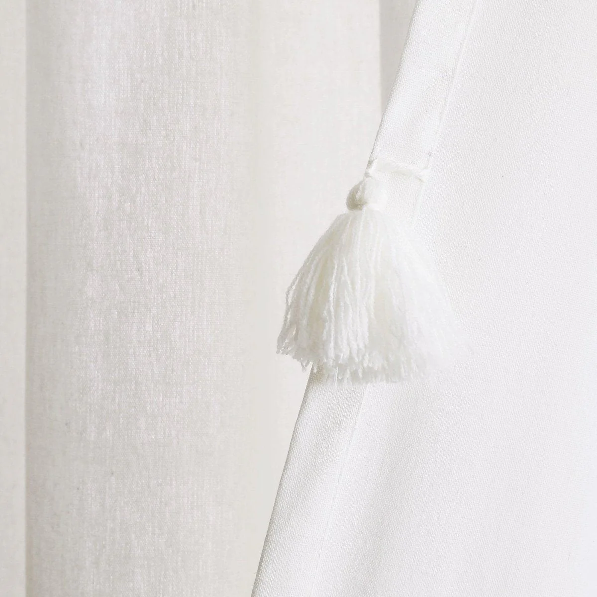 Boho Faux Linen Texture Tassel Window Curtain Panel - Image 6