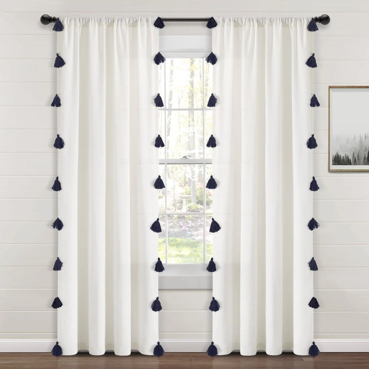 Boho Faux Linen Texture Tassel Window Curtain Panel - Image 7