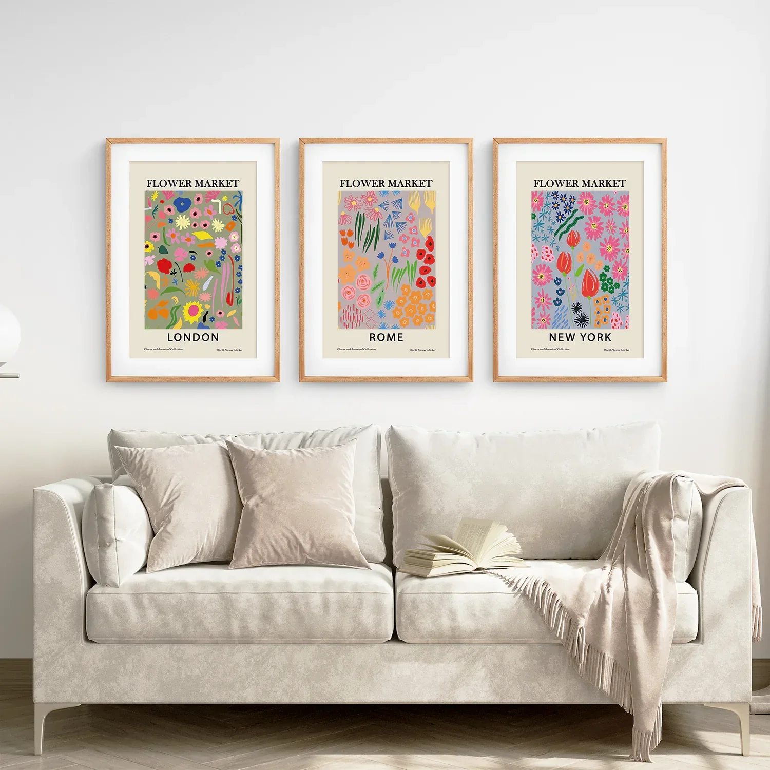 Boho Flower Market Set of 3 Posters. New York, London, Rome - Image 2