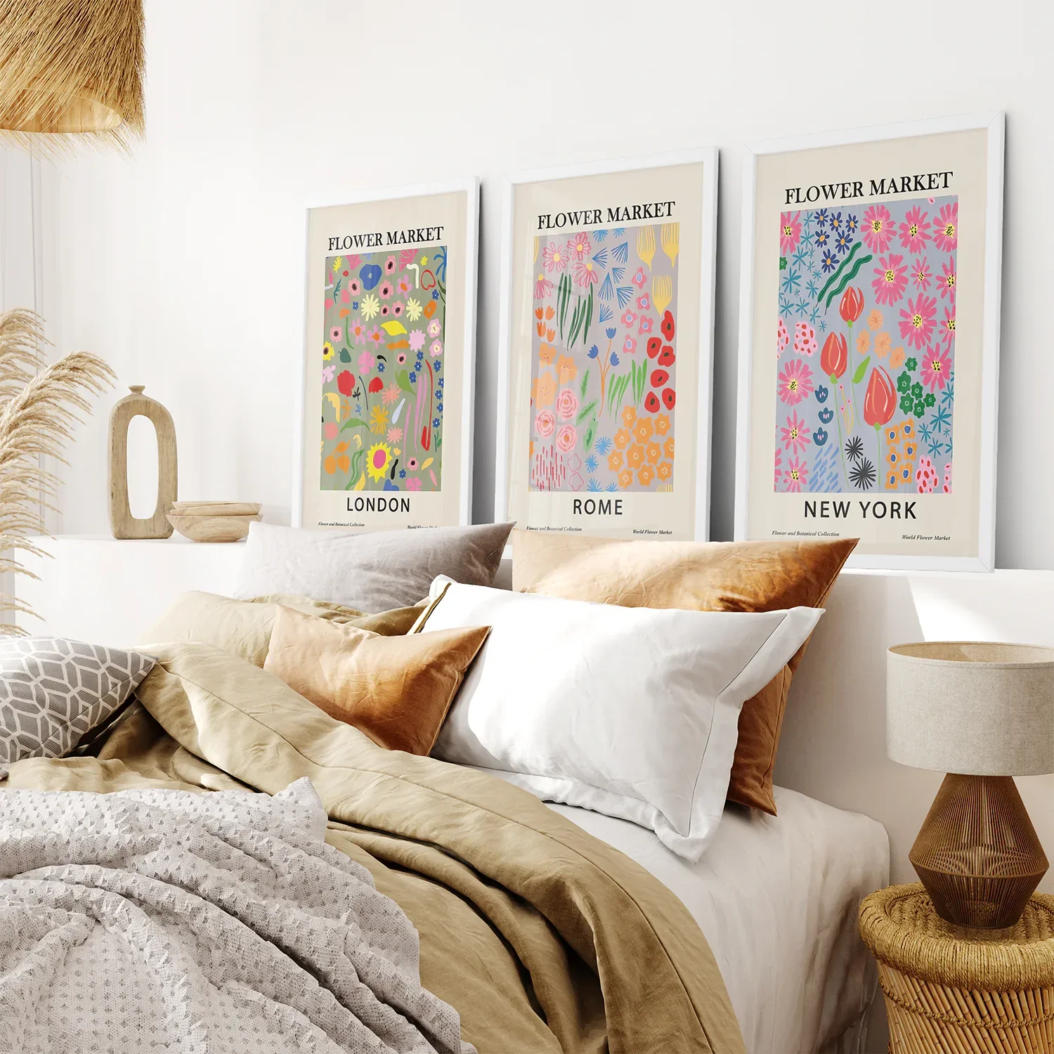 Boho Flower Market Set of 3 Posters. New York, London, Rome - Image 3