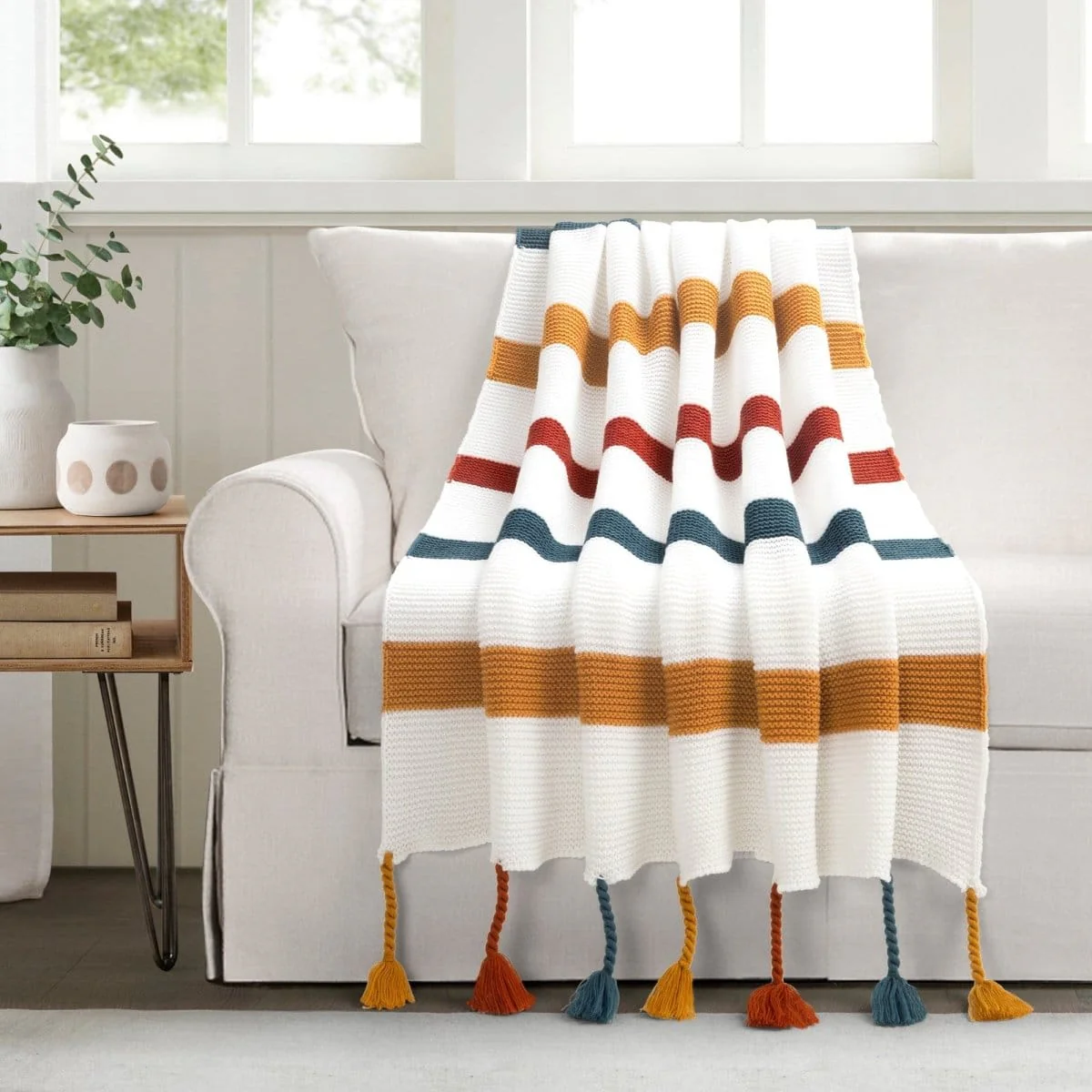 Boho Knitted Braided Tassel Throw - Image 3