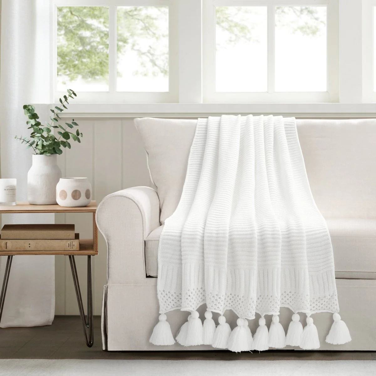 Boho Knitted Tassel Throw - Image 2