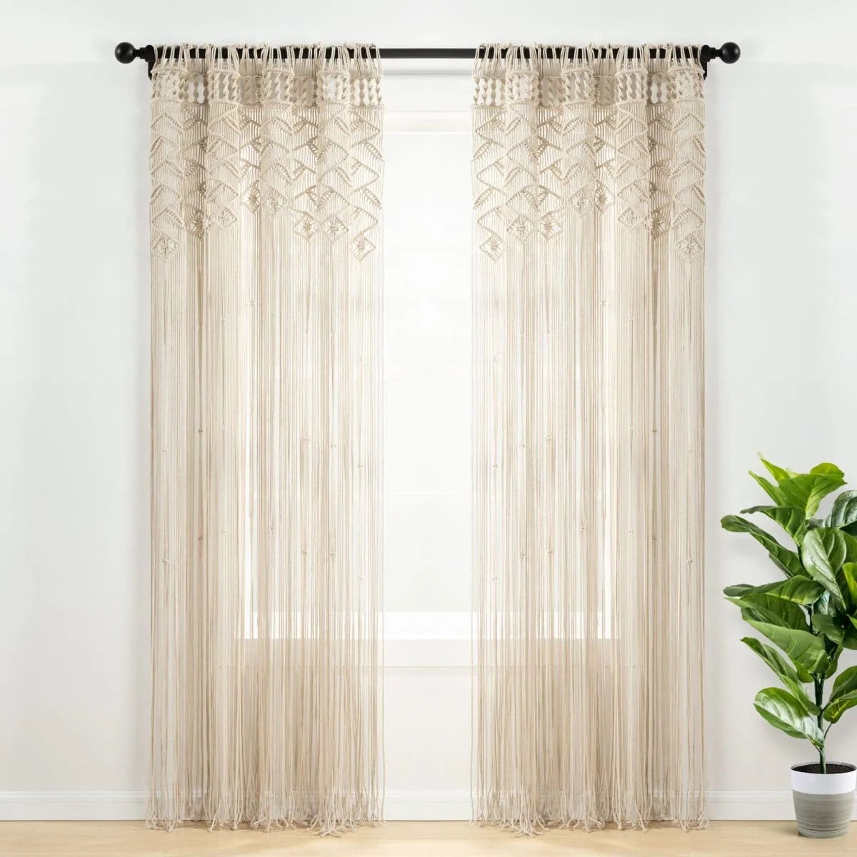 Boho Macrame Leaf Cotton Window Curtain - Image 2
