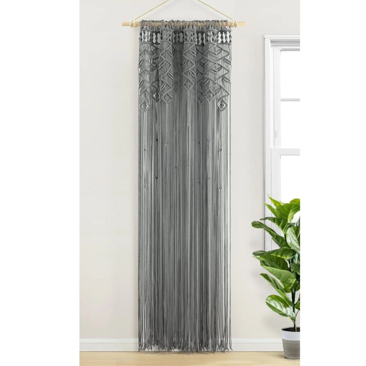 Boho Macrame Leaf Cotton Window Curtain - Image 3