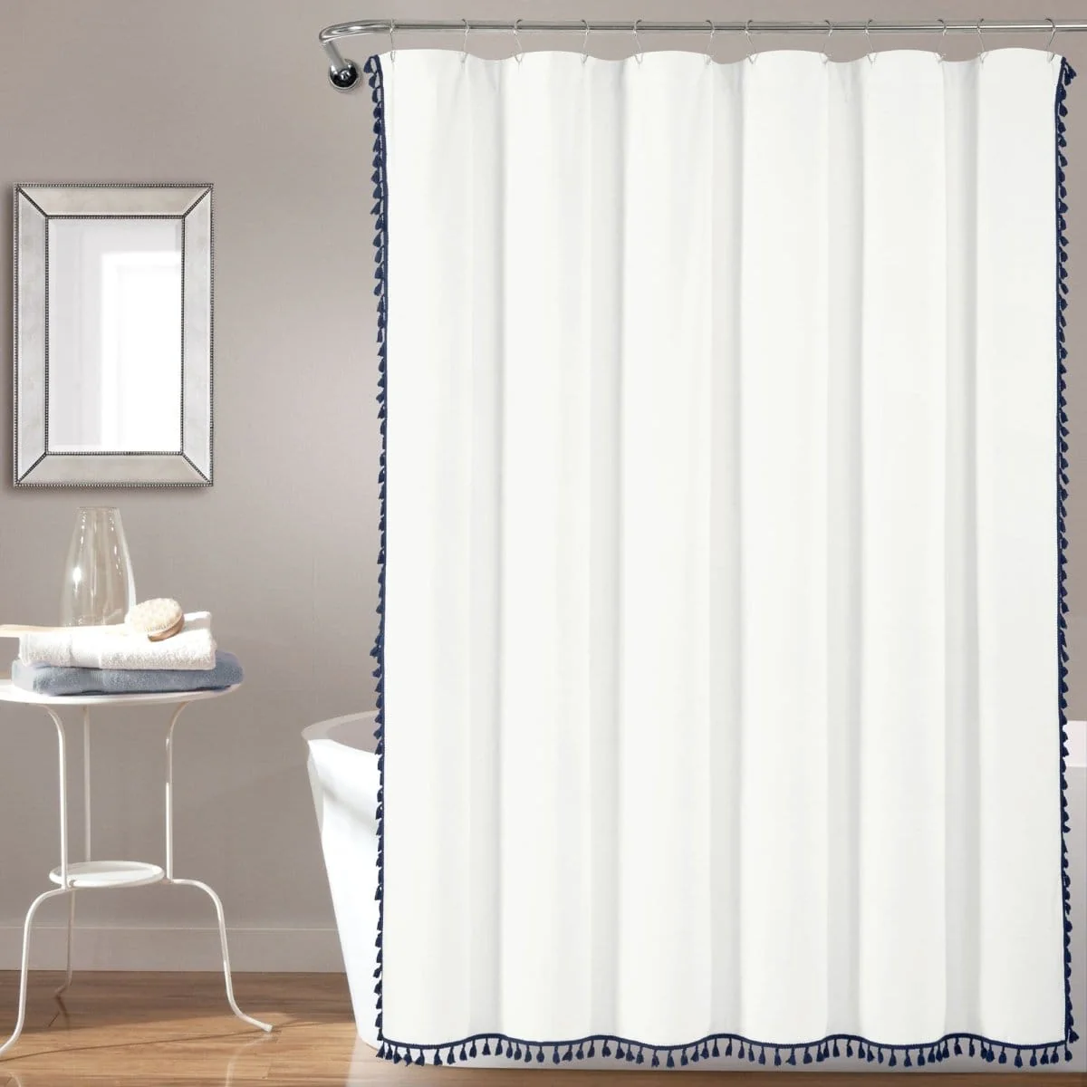 Boho Melora Tassel Yarn Dyed Recycled Cotton Blend Shower Curtain - Image 2