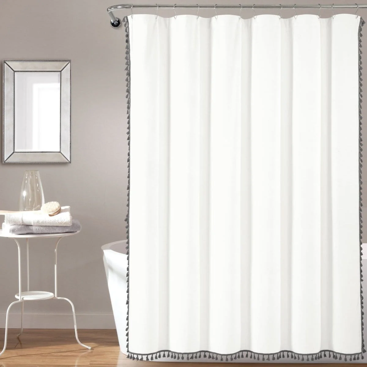 Boho Melora Tassel Yarn Dyed Recycled Cotton Blend Shower Curtain - Image 3