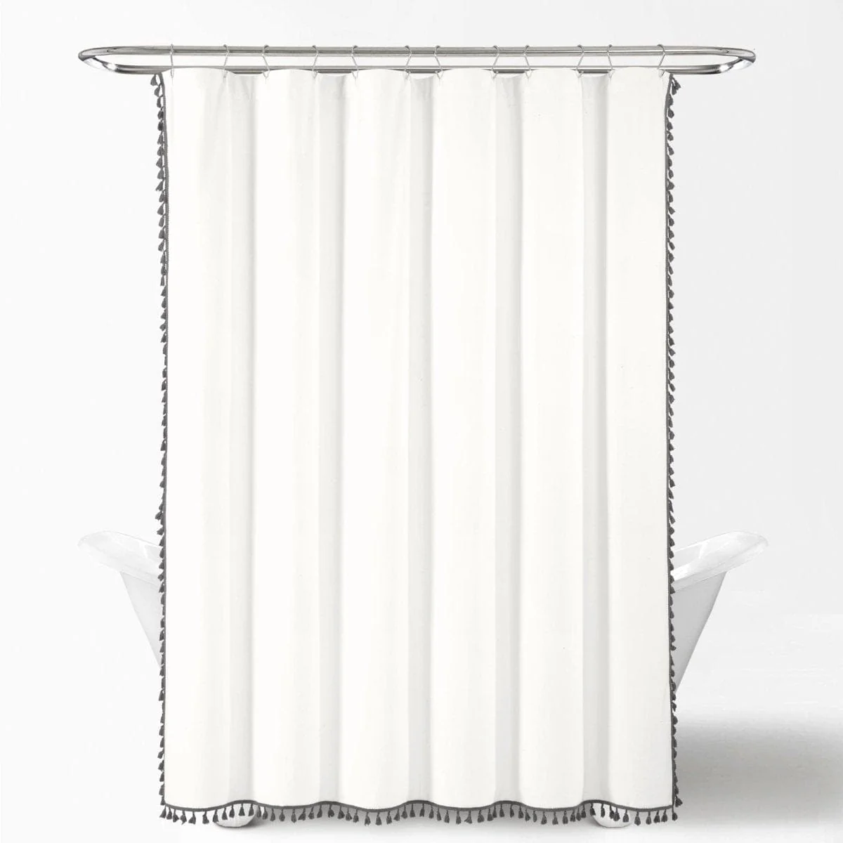 Boho Melora Tassel Yarn Dyed Recycled Cotton Blend Shower Curtain - Image 4