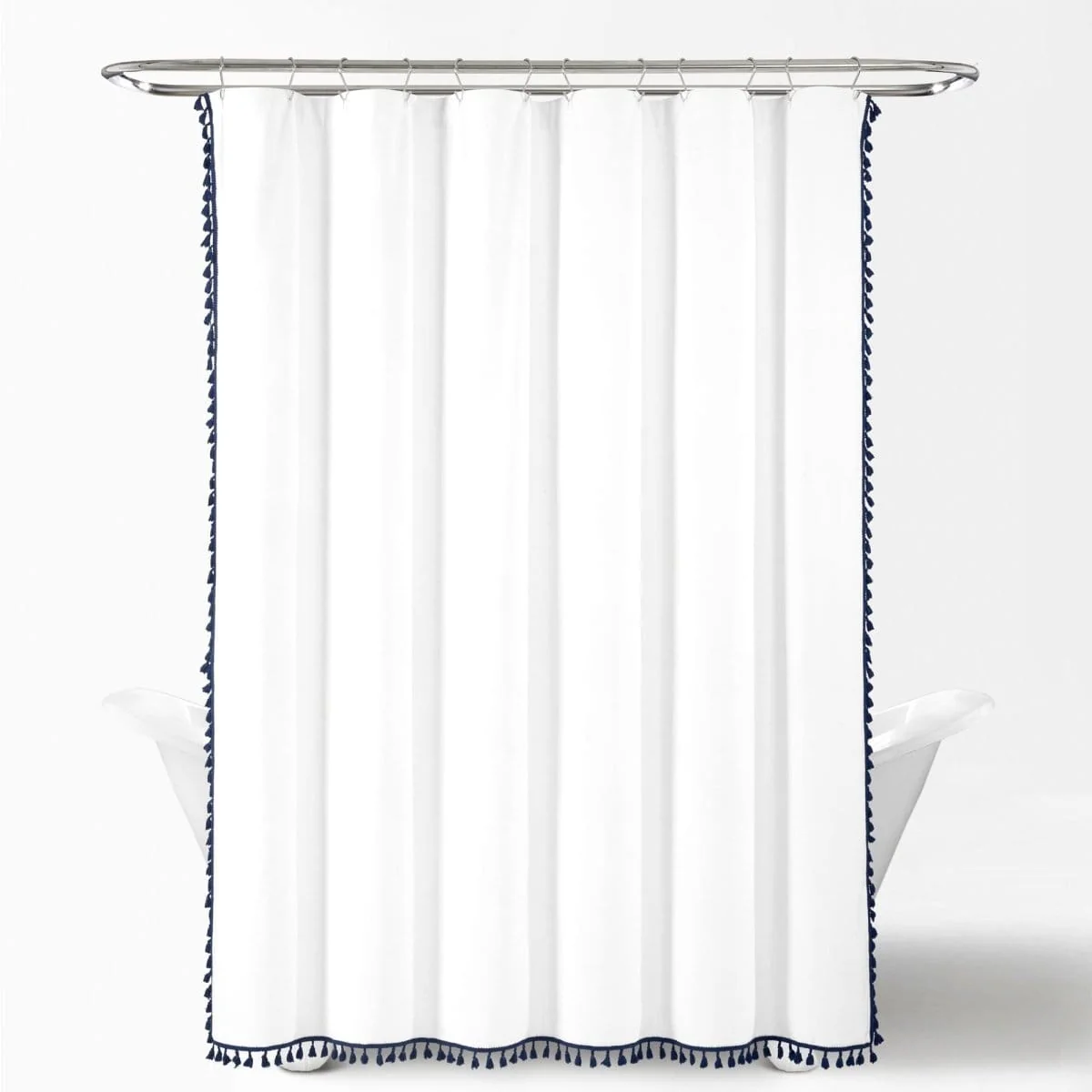 Boho Melora Tassel Yarn Dyed Recycled Cotton Blend Shower Curtain - Image 8