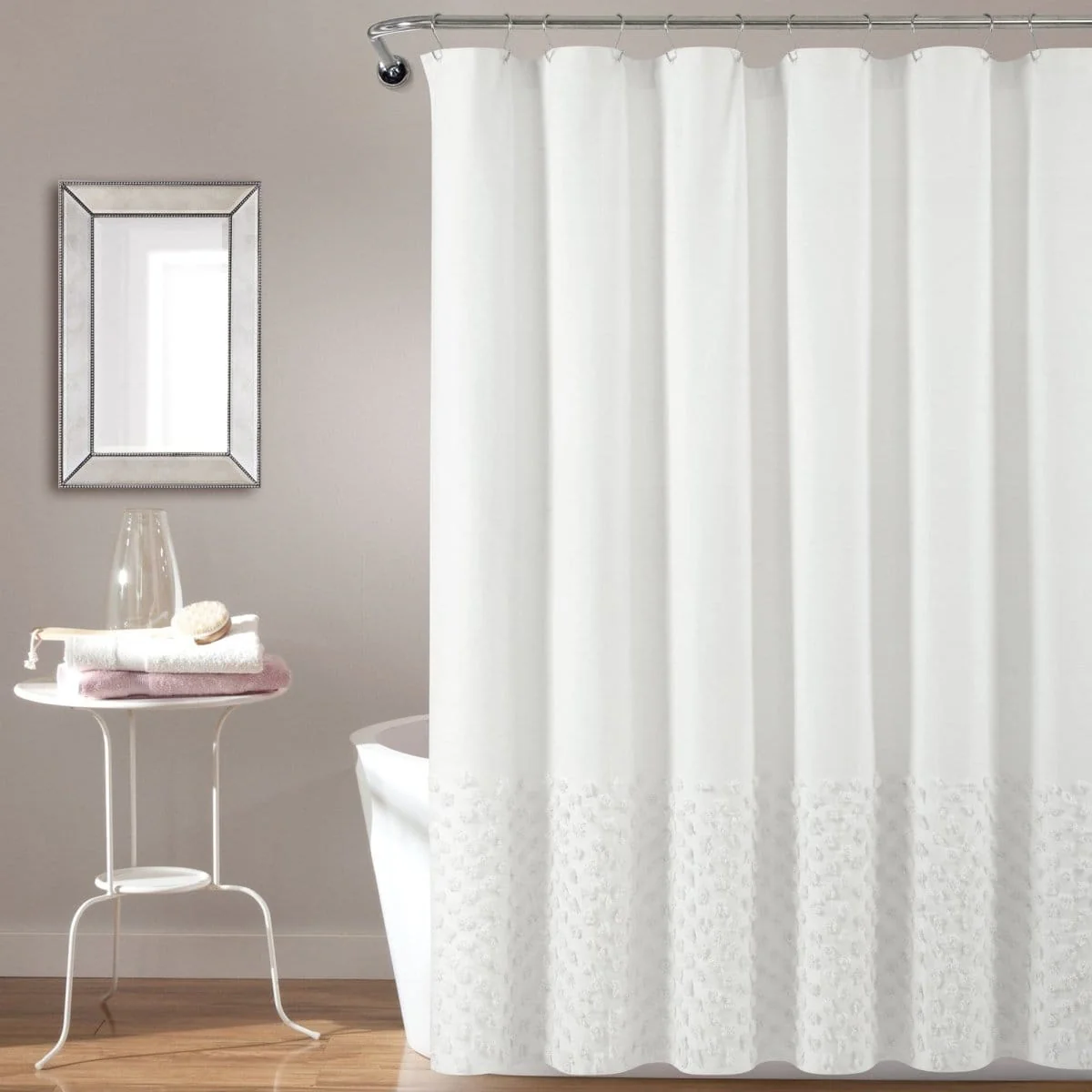 Boho Polka Dot Yarn Dyed Recycled Cotton Blend Shower Curtain - Image 2