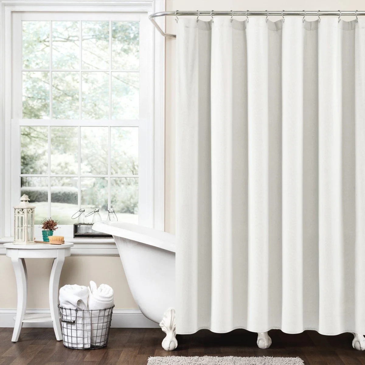 Boho Pom Pom Tassel Faux Linen Shower Curtain - Image 13