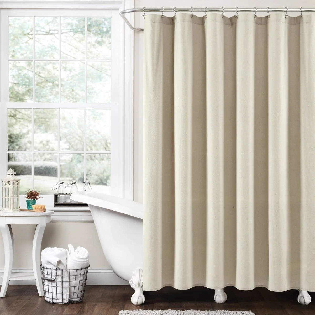 Boho Pom Pom Tassel Faux Linen Shower Curtain - Image 15