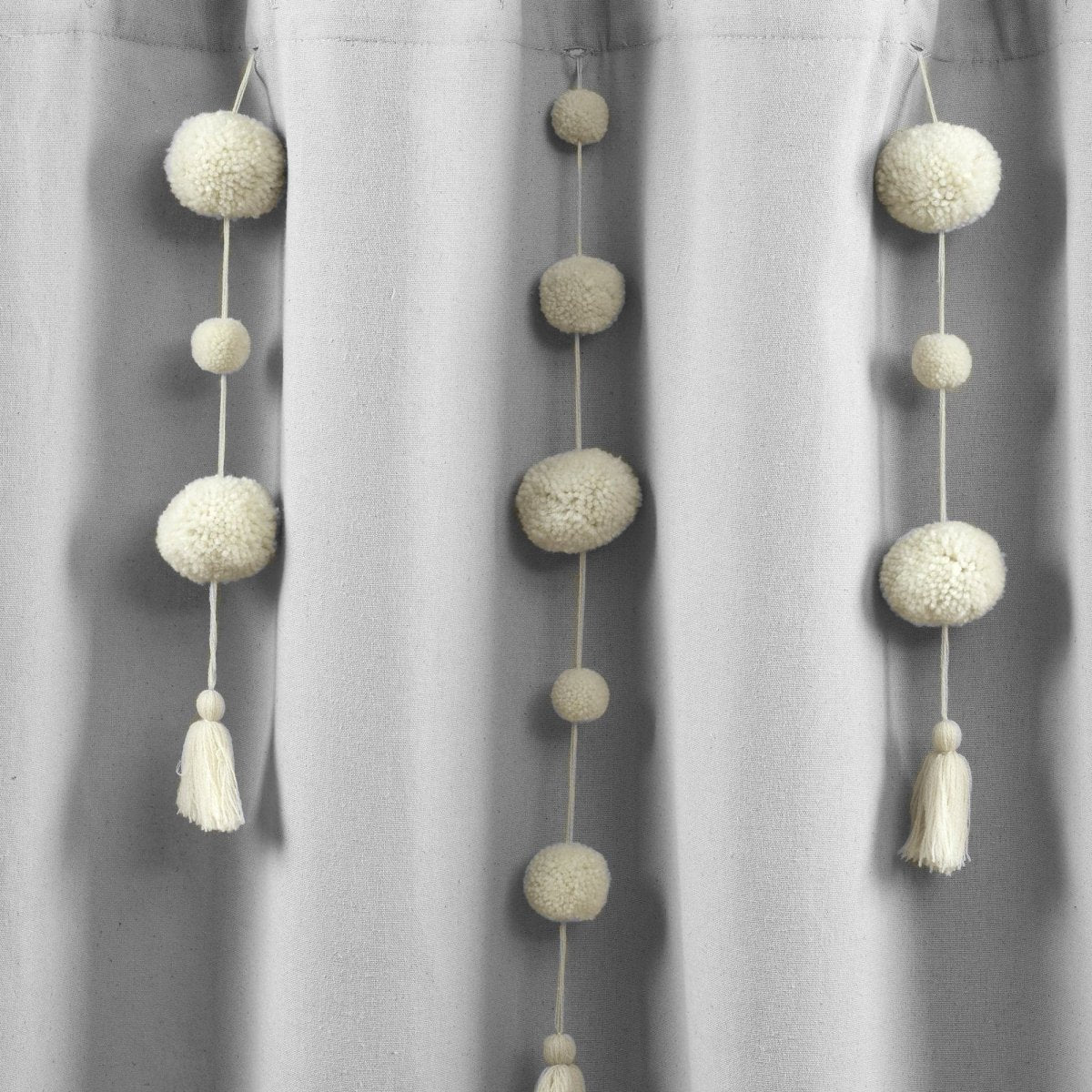 Boho Pom Pom Tassel Faux Linen Shower Curtain - Image 8