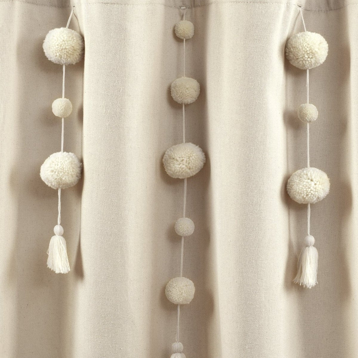 Boho Pom Pom Tassel Faux Linen Shower Curtain - Image 9