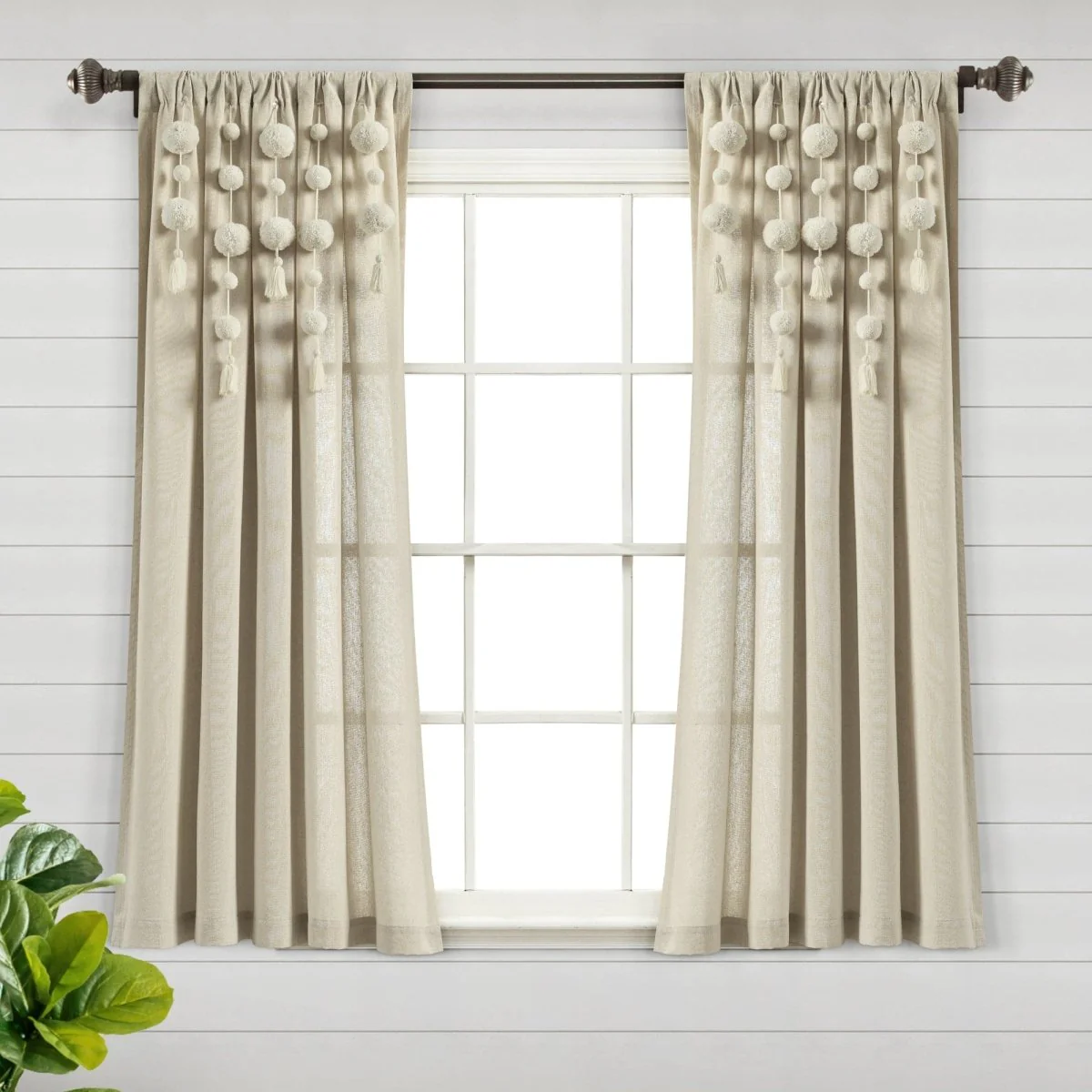 Boho Pom Pom Tassel Faux Linen Window Curtain Panel - Image 10