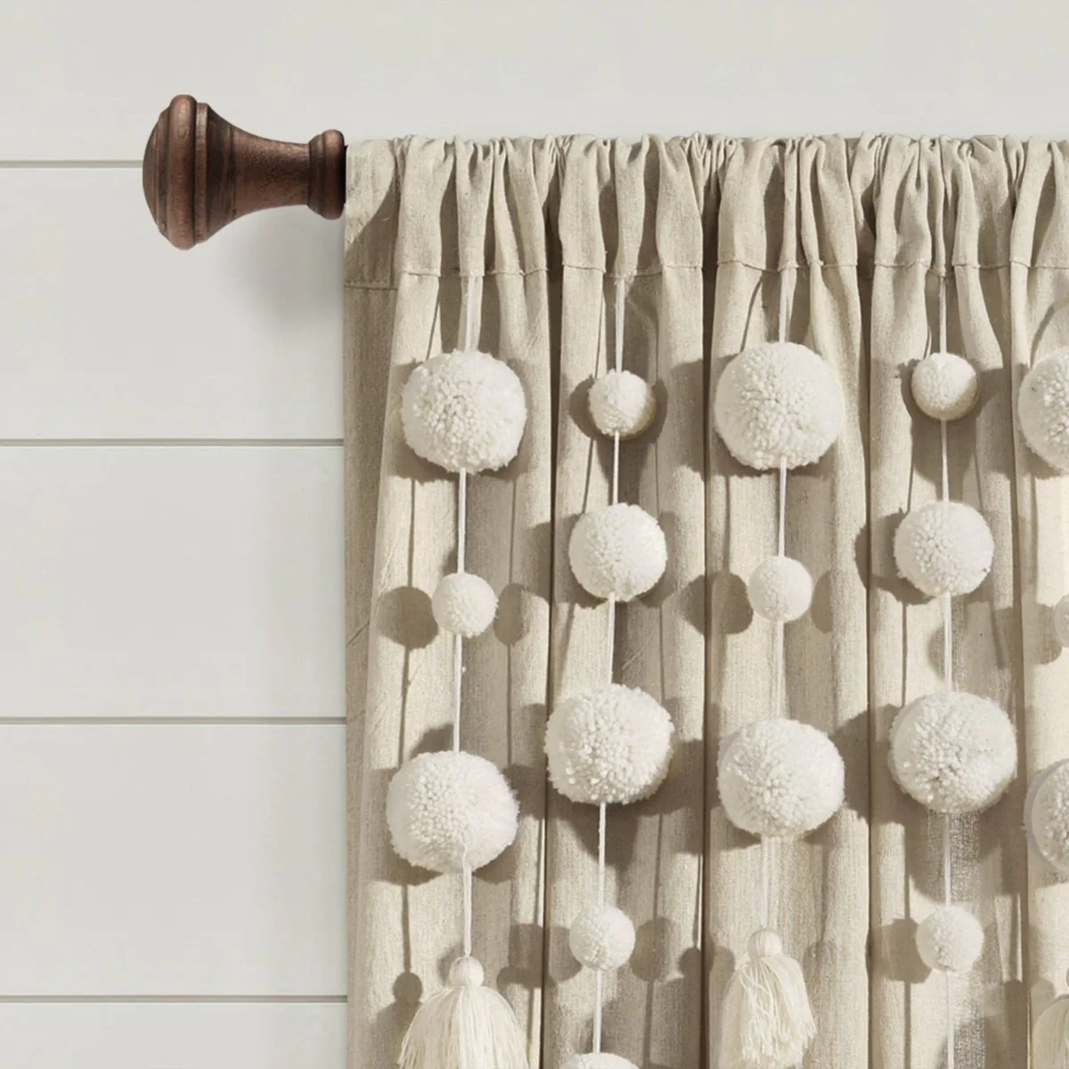 Boho Pom Pom Tassel Faux Linen Window Curtain Panel - Image 11