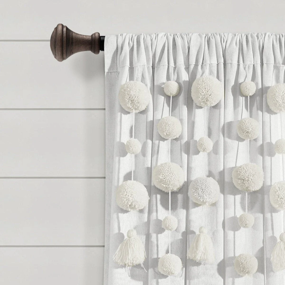 Boho Pom Pom Tassel Faux Linen Window Curtain Panel - Image 18