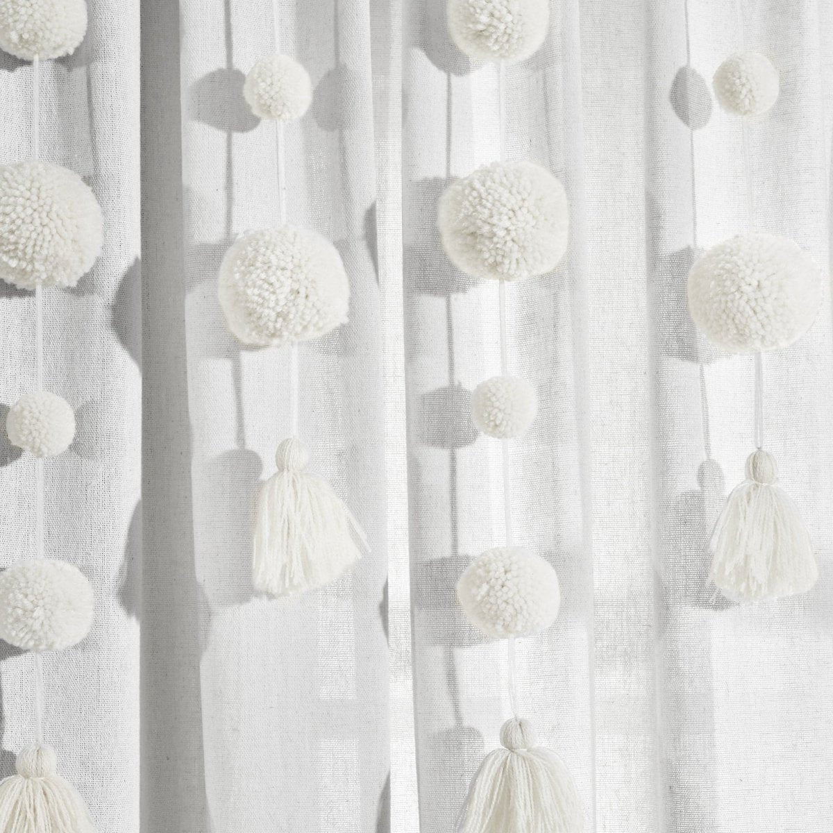 Boho Pom Pom Tassel Faux Linen Window Curtain Panel - Image 19