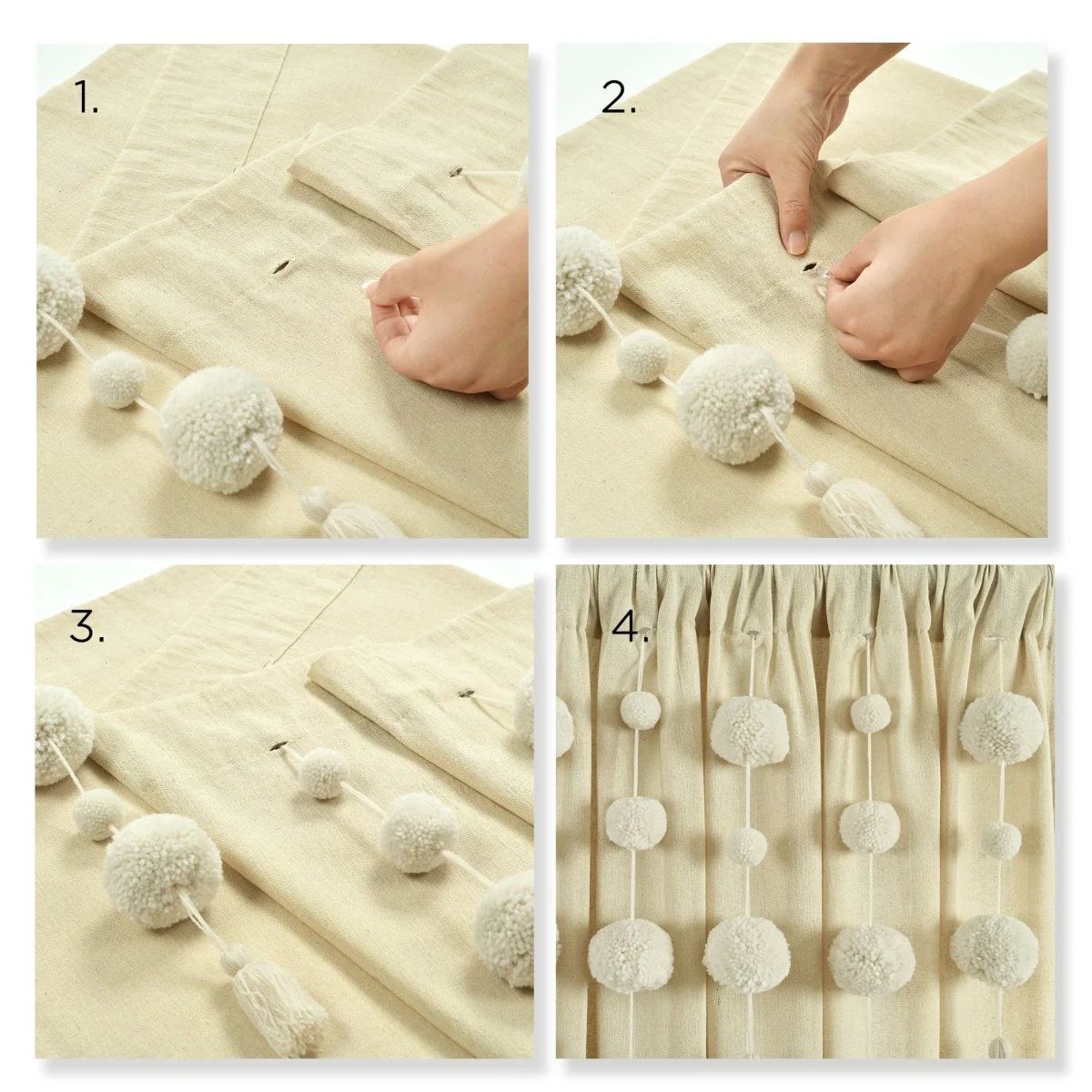 Boho Pom Pom Tassel Faux Linen Window Curtain Panel - Image 25