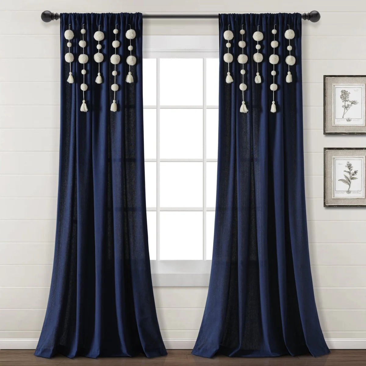 Boho Pom Pom Tassel Faux Linen Window Curtain Panel - Image 26