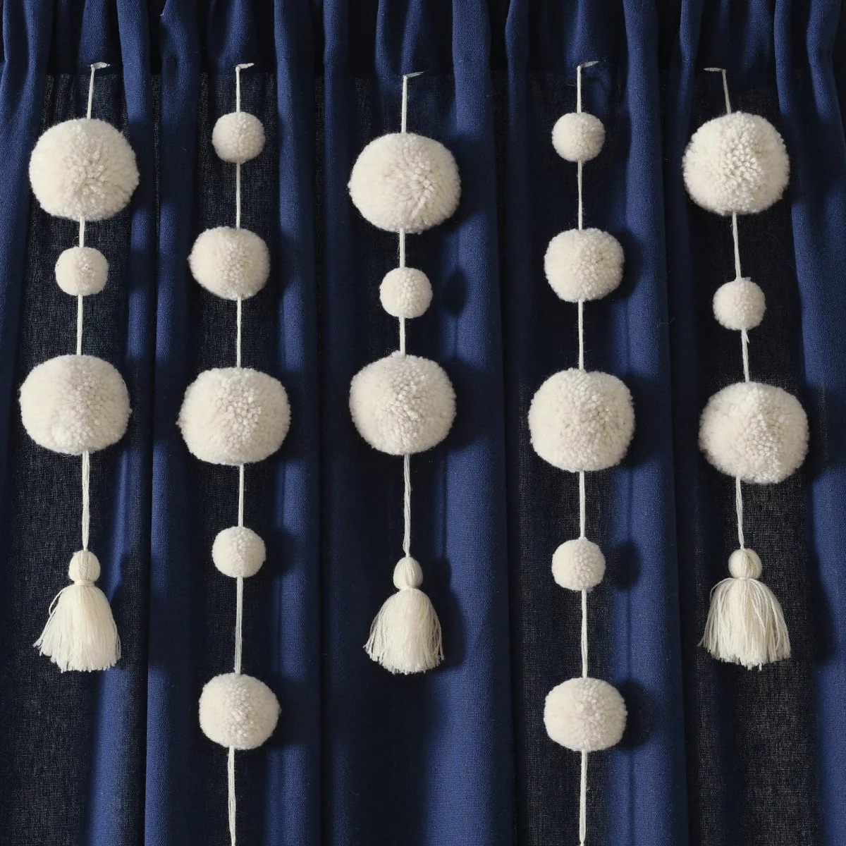 Boho Pom Pom Tassel Faux Linen Window Curtain Panel - Image 28