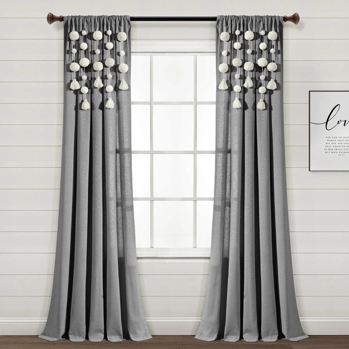 Boho Pom Pom Tassel Faux Linen Window Curtain Panel - Image 31