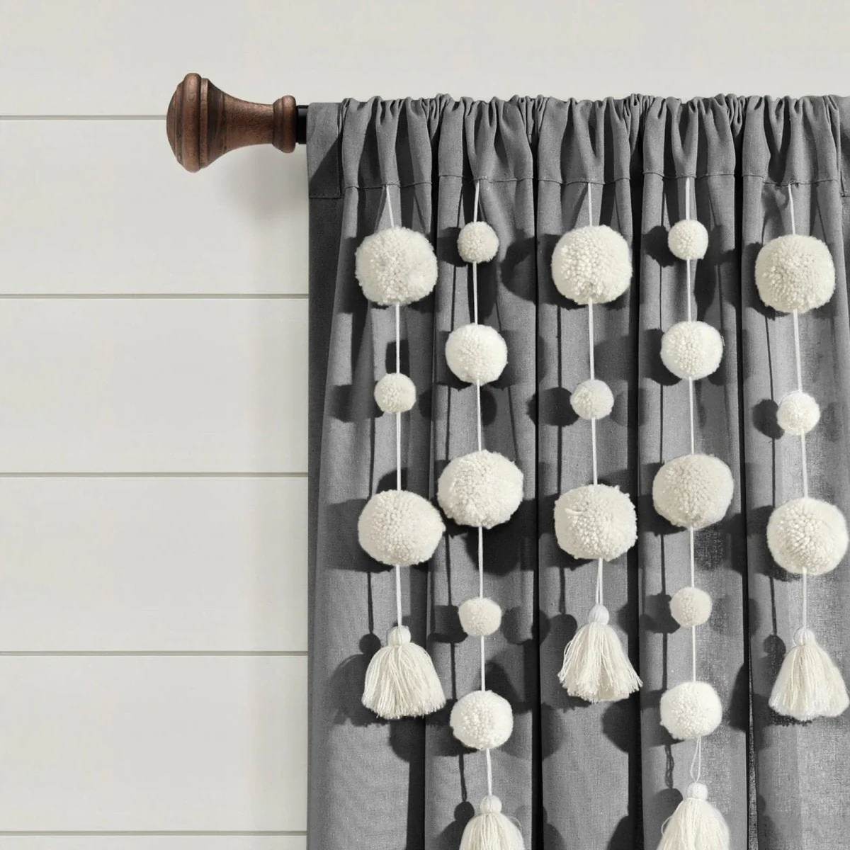 Boho Pom Pom Tassel Faux Linen Window Curtain Panel - Image 32