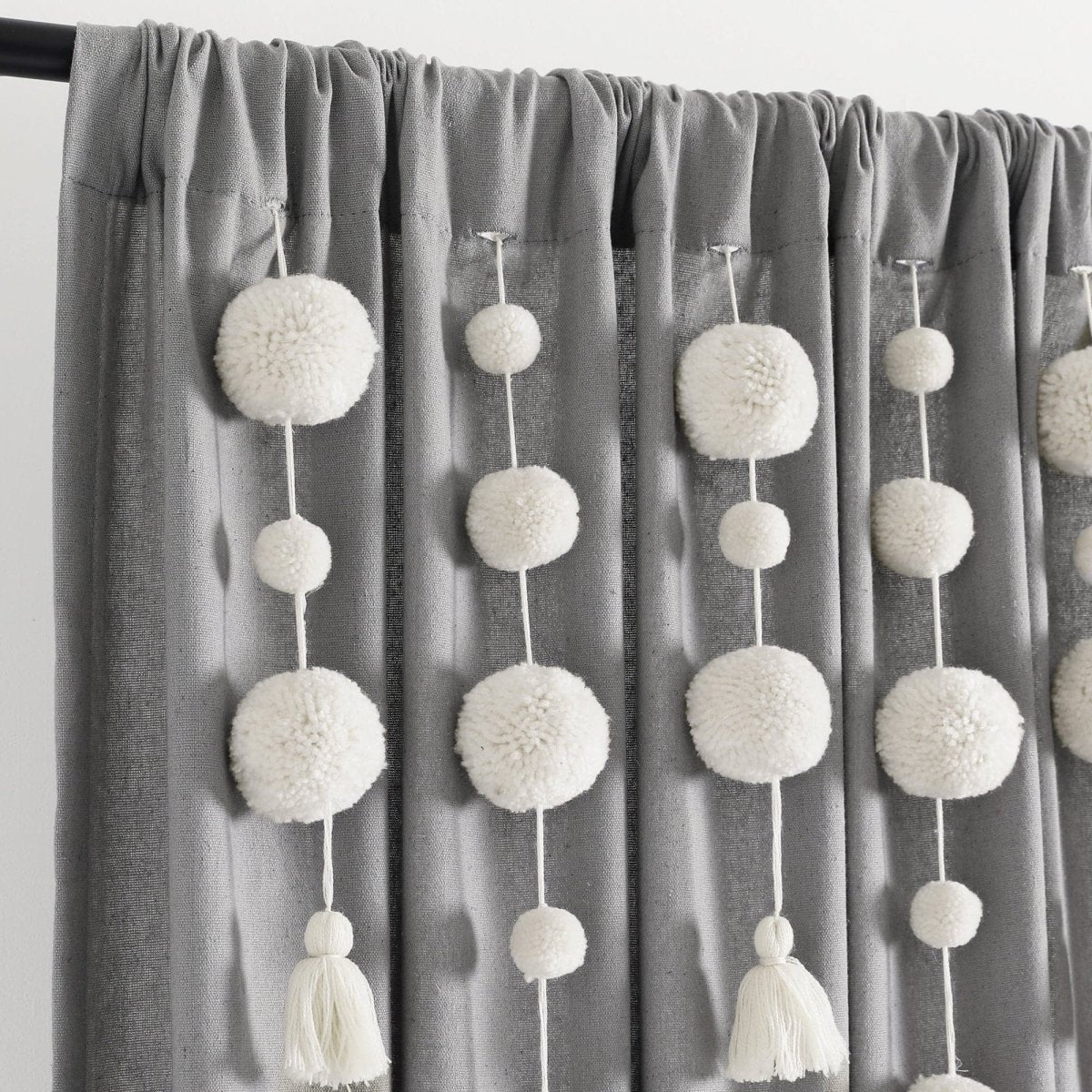Boho Pom Pom Tassel Faux Linen Window Curtain Panel - Image 33