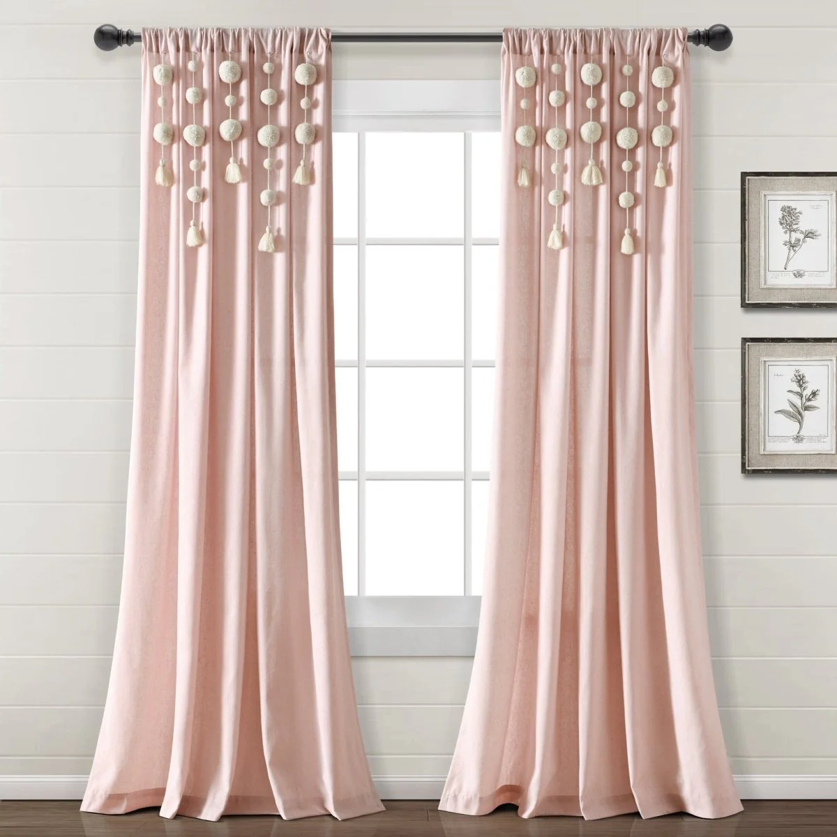 Boho Pom Pom Tassel Faux Linen Window Curtain Panel - Image 38